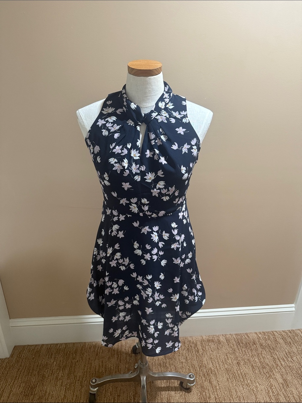 LOFT Navy Floral Halter Dress